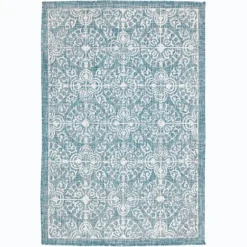 Kirkland's Home Outdoor Rugs-Aqua Embellished Indoor/Outdoor Area Rug, 3X4