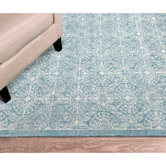 Kirkland's Home Outdoor Rugs-Aqua Embellished Indoor/Outdoor Area Rug, 3X4
