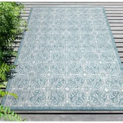 Kirkland's Home Outdoor Rugs-Aqua Embellished Indoor/Outdoor Area Rug, 3X4