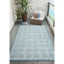 Kirkland's Home Outdoor Rugs-Aqua Embellished Indoor/Outdoor Area Rug, 3X4