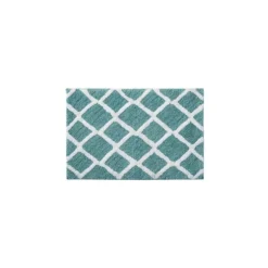 Kirkland's Home Bathroom Rugs-Aqua Geometric Pattern Reversible Bath Mat, 34 In