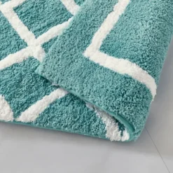 Kirkland's Home Bathroom Rugs-Aqua Geometric Pattern Reversible Bath Mat, 34 In