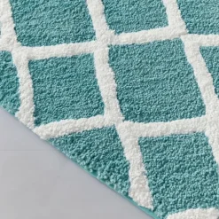 Kirkland's Home Bathroom Rugs-Aqua Geometric Pattern Reversible Bath Mat, 34 In