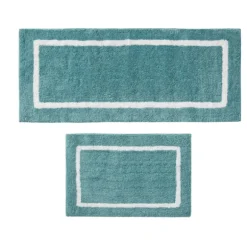 Kirkland's Home Bathroom Rugs-Aqua Geometric Pattern Reversible Bath Mat, 34 In