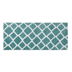 Kirkland's Home Bathroom Rugs-Aqua Geometric Pattern Reversible Bath Mat, 60 In