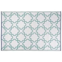 Kirkland's Home Outdoor Rugs-Aqua Moroccan Trellis Outdoor Area Rug, 4X6
