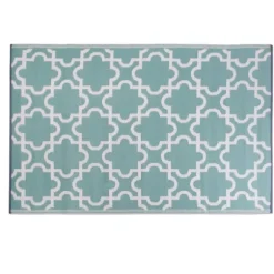 Kirkland's Home Outdoor Rugs-Aqua Moroccan Trellis Outdoor Area Rug, 4X6