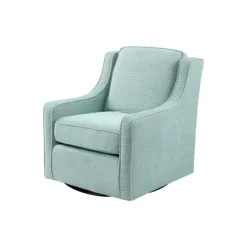 Kirkland's Home Accent Chairs-Aqua Upholstered Swivel Accent Chair