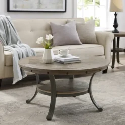 Kirkland's Home Coffee Tables-Ash Round Nailhead Coffee Table