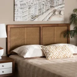 Kirkland's Home Beds & Headboards-Ash Walnut Wood Rattan Frame King Headboard