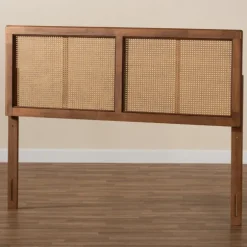 Kirkland's Home Beds & Headboards-Ash Walnut Wood Rattan Frame King Headboard