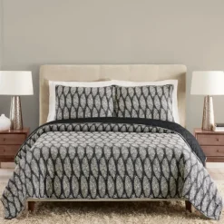 Kirkland's Home Quilts-Ayesha Curry Black And White Leaf Queen Quilt Set