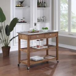 Kirkland's Home Kitchen Islands & Bar Carts-Barnwood Sonoma Stainless Steel Top Kitchen Cart