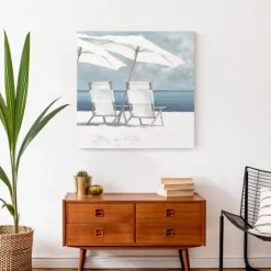 Kirkland's Home Canvas Art-Beach Chairs And Umbrella Coastal Canvas Art Print