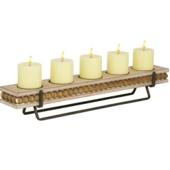 Kirkland's Home Candle Holders-Beaded Wood And Metal Base Candle Holder