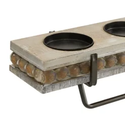 Kirkland's Home Candle Holders-Beaded Wood And Metal Base Candle Holder