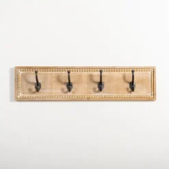 Kirkland's Home Hooks-Beaded Wood Plaque Metal Wall Hooks