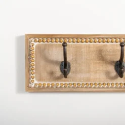 Kirkland's Home Hooks-Beaded Wood Plaque Metal Wall Hooks