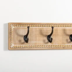 Kirkland's Home Hooks-Beaded Wood Plaque Metal Wall Hooks
