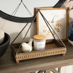 Kirkland's Home Decorative Trays-Beaded Wood Tray With Metal Handle