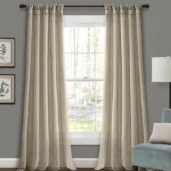 Kirkland's Home Curtains & Drapes-Beige Burlap Knotted Curtain Panel Set, 108 In.