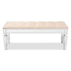 Kirkland's Home Benches & Ottomans-Beige Button Tufted Bench With Mirrored Base