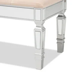 Kirkland's Home Benches & Ottomans-Beige Button Tufted Bench With Mirrored Base