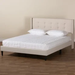 Kirkland's Home Beds & Headboards-Beige Button Tufted Headboard Full Platform Bed