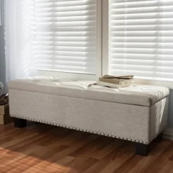 Kirkland's Home Benches & Ottomans-Beige Button-Tufted Upholstered Storage Bench