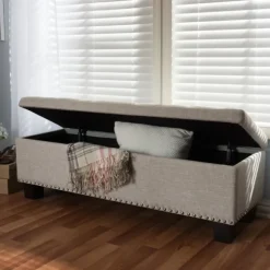 Kirkland's Home Benches & Ottomans-Beige Button-Tufted Upholstered Storage Bench