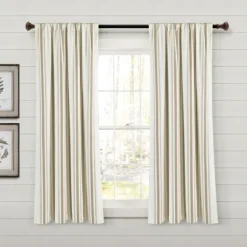 Kirkland's Home Curtains & Drapes-Beige Farmhouse Stripe Curtain Panels, Set Of 2