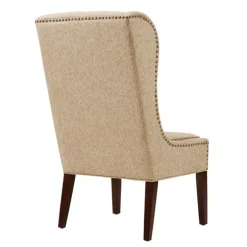 Kirkland's Home Dining Chairs-Beige High Wingback Nailhead Trim Dining Chair