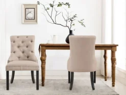 Kirkland's Home Dining Chairs-Beige Hourglass Tufted Dining Chairs, Set Of 2