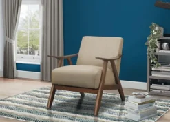 Kirkland's Home Accent Chairs-Beige Mid-Century Hazel Wood Frame Accent Chair