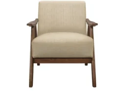 Kirkland's Home Accent Chairs-Beige Mid-Century Hazel Wood Frame Accent Chair