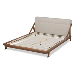 Kirkland's Home Beds & Headboards-Beige Tufted And Natural Walnut Full Platform Bed