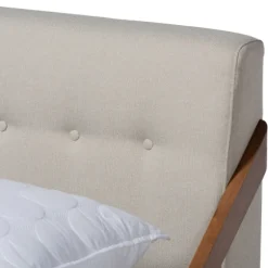 Kirkland's Home Beds & Headboards-Beige Tufted And Natural Walnut Full Platform Bed