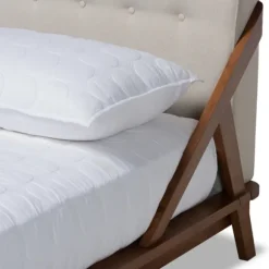 Kirkland's Home Beds & Headboards-Beige Tufted And Natural Walnut Full Platform Bed