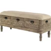 Kirkland's Home Benches & Ottomans-Beige Upholstered Acanthus Carved Wooden Bench