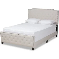 Kirkland's Home Beds & Headboards-Beige Upholstered Button Tufted King Panel Bed