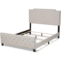 Kirkland's Home Beds & Headboards-Beige Upholstered Button Tufted King Panel Bed