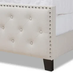 Kirkland's Home Beds & Headboards-Beige Upholstered Button Tufted King Panel Bed