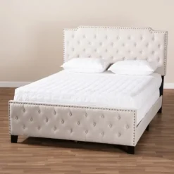 Kirkland's Home Beds & Headboards-Beige Upholstered Button Tufted King Panel Bed