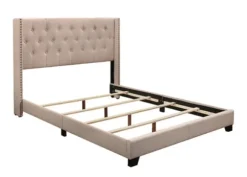 Kirkland's Home Beds & Headboards-Beige Upholstered Button Tufted Wing Queen Bed
