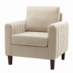 Kirkland's Home Accent Chairs-Beige Velvet Channel Stitch Accent Chair