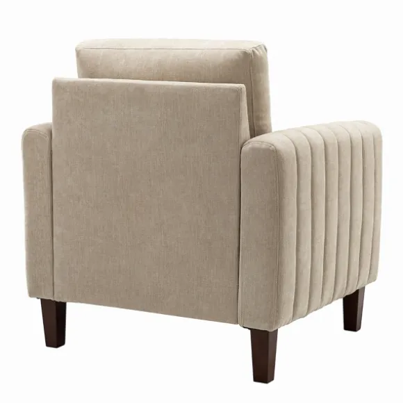 Kirkland's Home Accent Chairs-Beige Velvet Channel Stitch Accent Chair