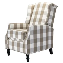 Kirkland's Home Accent Chairs-Beige Windowpane Plaid Recliner
