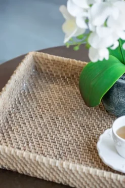 Kirkland's Home Decorative Trays-Beige Woven Cement Tray