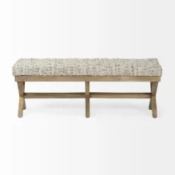 Kirkland's Home Entryway Furniture-Beige Woven Leather X-Base Bench