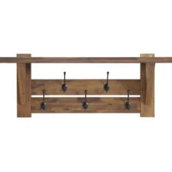 Kirkland's Home Hooks-Beth Acacia Wood Wall Shelf With Hooks